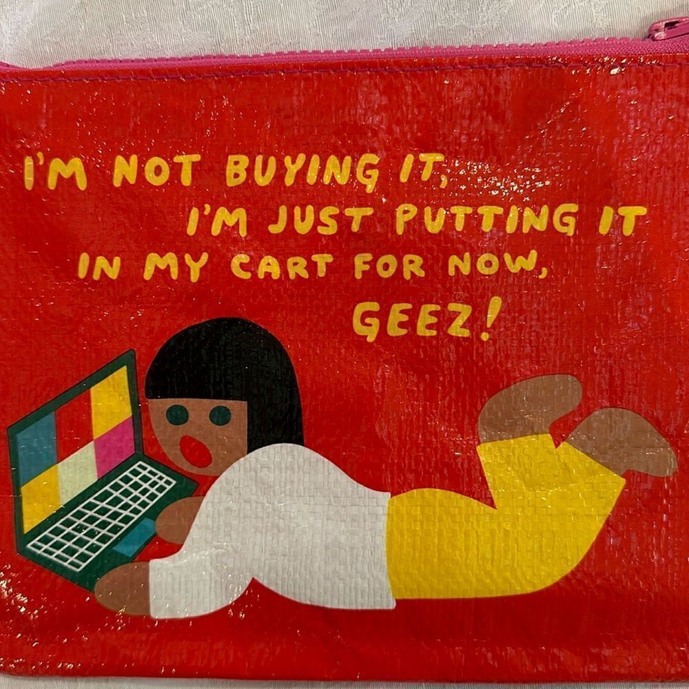 Blue Q Zipper Pouch Recycled Plastic Just Shopping Buying Retro - Picture 2 of 7